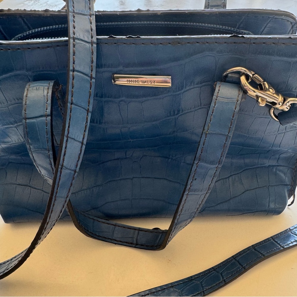Nine West Blue Shoulder Bag with Gold Accents